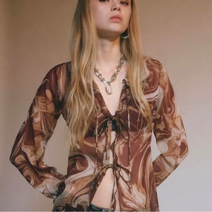 Urban outfitters tie front sheer blouse‎